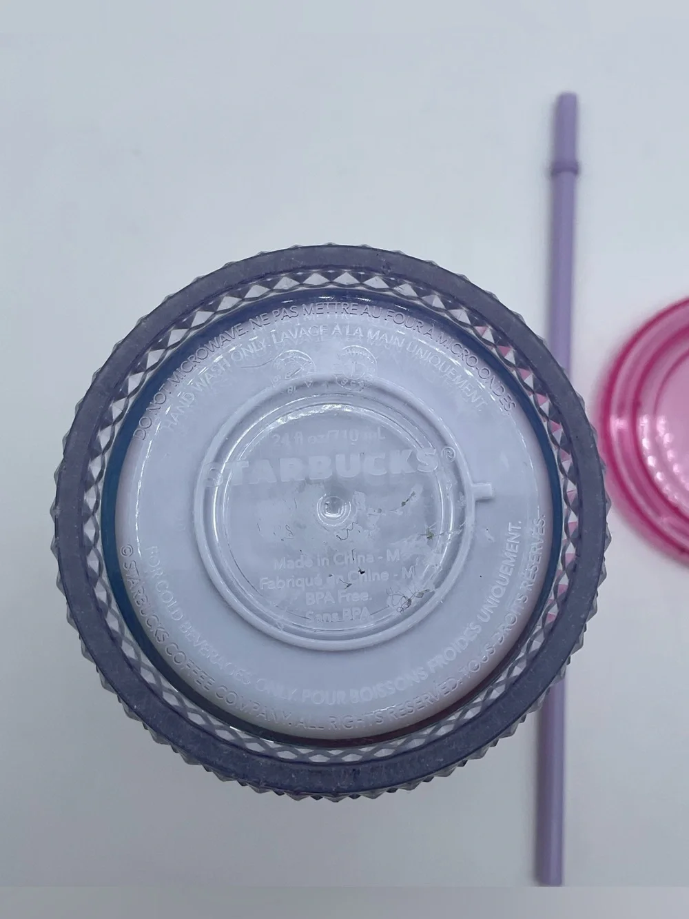 Starbucks 24 oz Jeweled Rainbow Iridescent Tumbler Pink Lid Straw Cold studded